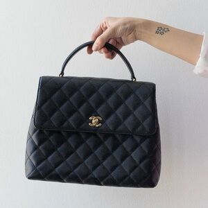 Authentic CHANEL Caviar trapezoid black Kelly bag satchel